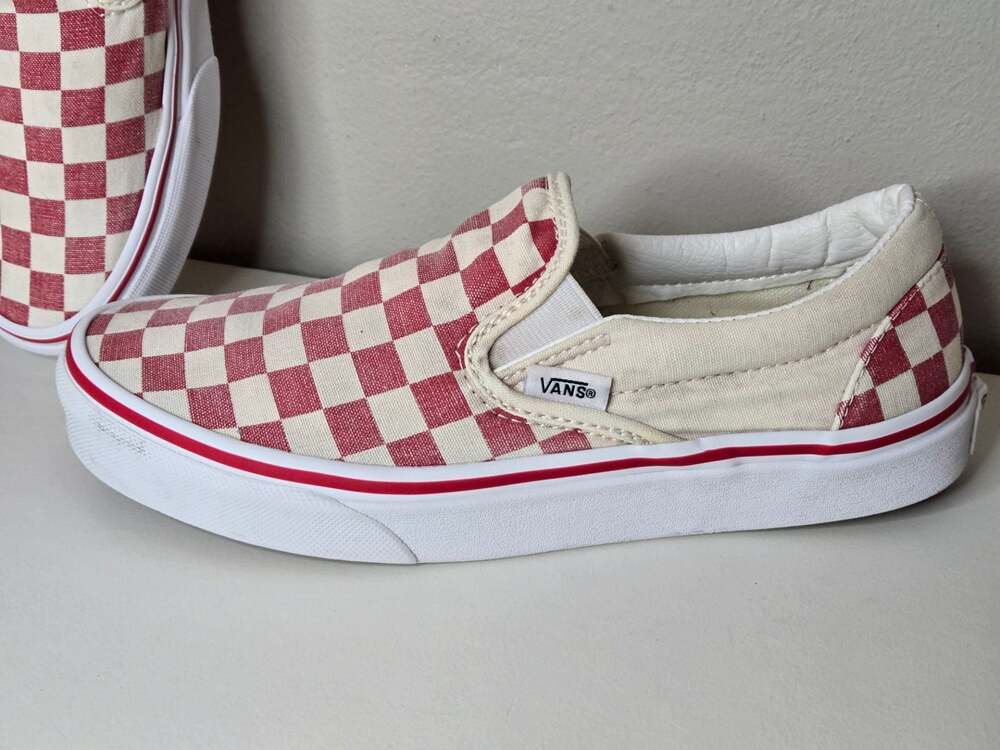 Vans Classic Slip-On Checkerboard Racing Red/White Sneakers - Picture 2 of 7